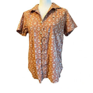 Obey propaganda short sleeve button up shirt anchor design men’s size small